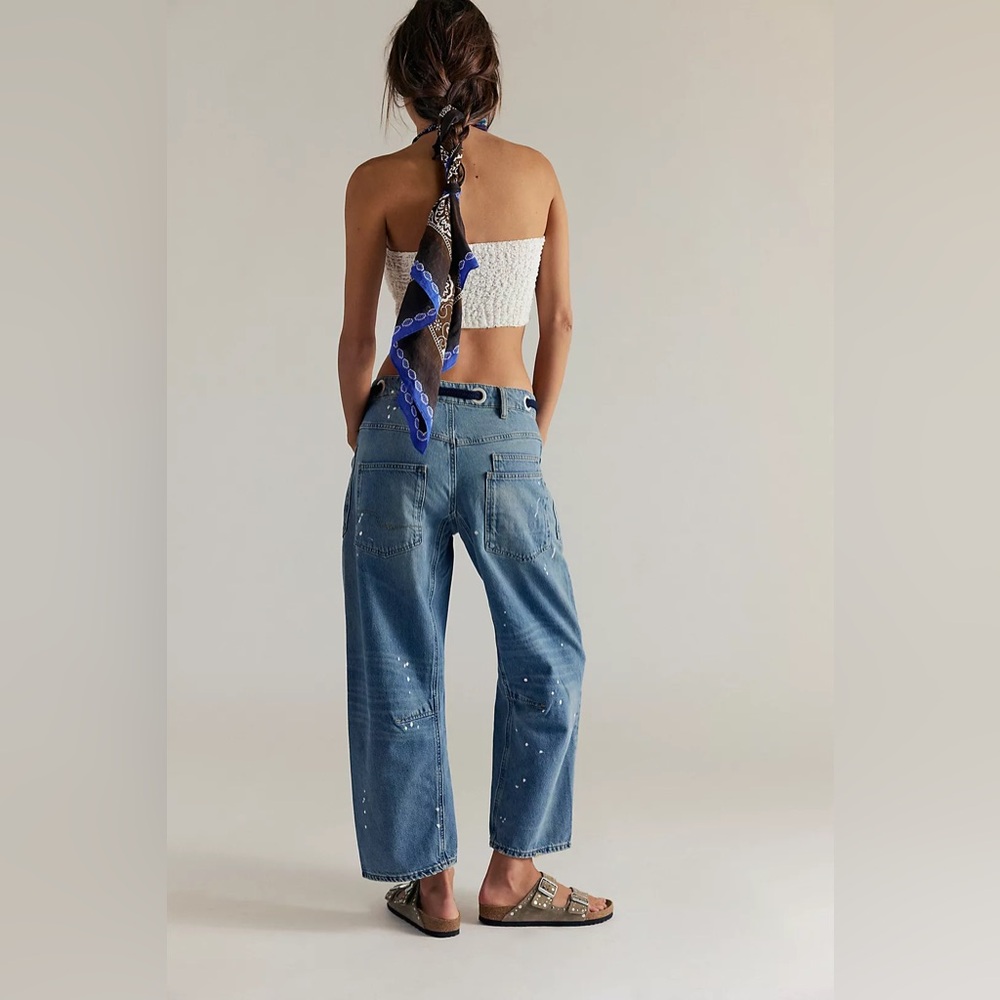 We The Free Blue Distressed Wide Leg Jeans - Picture 3 of 12